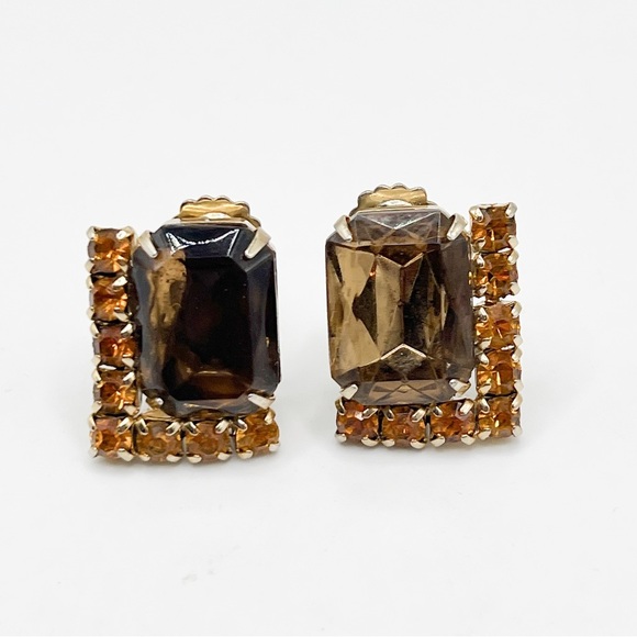 Vintage Jewelry - Vintage Topaz Emerald Cut Earrings